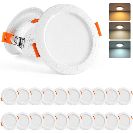 Sanyoung Lot de 20 Spot LED Encastrable 68mm, 5W Spot Salle de Bain IP44 Blanc Chaud Blanc Neutre Blanc Froid, Spots de Plafond 