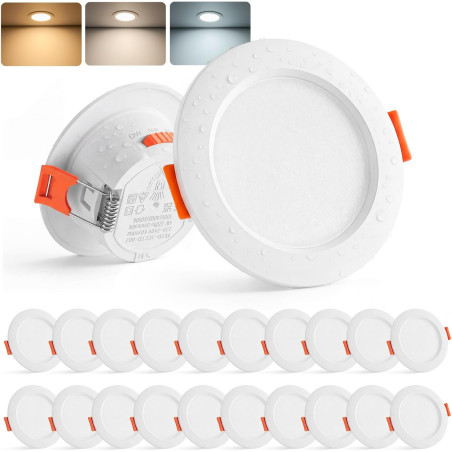 Sanyoung Spot LED Encastrable Extra Plat, Lot de 20 Spots de Plafond Blanc Chaud 3000K Blanc Neutre 4000K Blanc Froid 6000K, 4W 