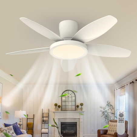 Qcyuui 106cm Ventilateur Plafond avec Lumière LED Silencieux, Moteur DC Réversible, Télécommande, 6 Vitesses, Minuterie, Contrôl
