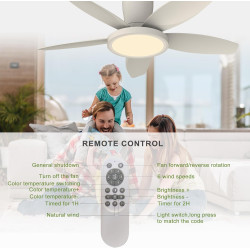 Qcyuui 106cm Ventilateur Plafond avec Lumière LED Silencieux, Moteur DC Réversible, Télécommande, 6 Vitesses, Minuterie, Contrôl