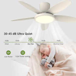 Qcyuui 106cm Ventilateur Plafond avec Lumière LED Silencieux, Moteur DC Réversible, Télécommande, 6 Vitesses, Minuterie, Contrôl