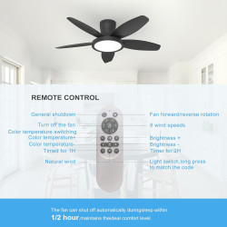 Qcyuui Noir Ventilateur Plafond avec Lumière 106cm Silencieux, Moteur DC Réversible avec Télécommande, 6 Vitesses, Fonction Minu