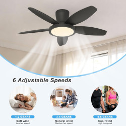 Qcyuui Noir Ventilateur Plafond avec Lumière 106cm Silencieux, Moteur DC Réversible avec Télécommande, 6 Vitesses, Fonction Minu