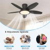 Qcyuui Noir Ventilateur Plafond avec Lumière 106cm Silencieux, Moteur DC Réversible avec Télécommande, 6 Vitesses, Fonction Minu