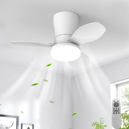 Qcyuui Ventilateur Plafond Blanc 65 cm avec Lumière LED Silencieux Moteur DC Réversible Télécommande 6 Vitesses Minuterie Contrô