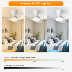 Qcyuui Ventilateur Plafond Blanc 65 cm avec Lumière LED Silencieux Moteur DC Réversible Télécommande 6 Vitesses Minuterie Contrô