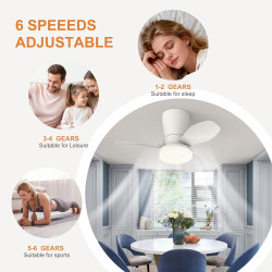Qcyuui Ventilateur Plafond Blanc 65 cm avec Lumière LED Silencieux Moteur DC Réversible Télécommande 6 Vitesses Minuterie Contrô