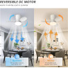 Qcyuui Ventilateur Plafond Blanc 65 cm avec Lumière LED Silencieux Moteur DC Réversible Télécommande 6 Vitesses Minuterie Contrô