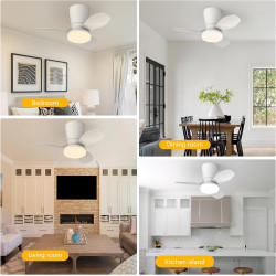 Qcyuui Ventilateur Plafond Blanc 65 cm avec Lumière LED Silencieux Moteur DC Réversible Télécommande 6 Vitesses Minuterie Contrô
