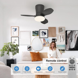 Qcyuui Plafonnier Ventilateur Noir 65 cm LED Ultra Silencieux Moteur DC Réversible Télécommande 6 Vitesses Minuterie Luminosité 