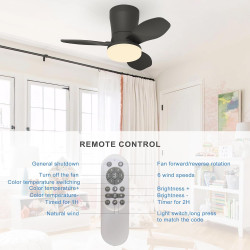 Qcyuui Plafonnier Ventilateur Noir 65 cm LED Ultra Silencieux Moteur DC Réversible Télécommande 6 Vitesses Minuterie Luminosité 