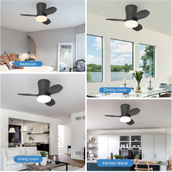 Qcyuui Plafonnier Ventilateur Noir 65 cm LED Ultra Silencieux Moteur DC Réversible Télécommande 6 Vitesses Minuterie Luminosité 