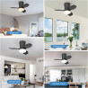 Qcyuui Plafonnier Ventilateur Noir 65 cm LED Ultra Silencieux Moteur DC Réversible Télécommande 6 Vitesses Minuterie Luminosité 