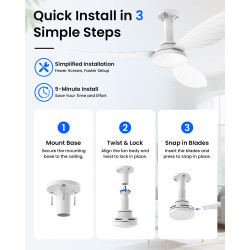 Hisummer 106cm Ventilateur de Plafond avec Lumière, Connexion E27 Uniquement avec Support Fourni, Montage Rapide Lampe Ventilate