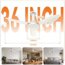 Hisummer 91cm Ventilateur Plafond avec Lumiere, Connexion E27 Uniquement avec Support Fourni, Montage Rapide Ventilateur Plafond