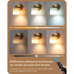 EDISHINE Lot de 2 Appliques Murales Intérieures, Applique LED Dorée avec Abat-jour en Lin, Orientable à 350°/90°, Dimmable en Co