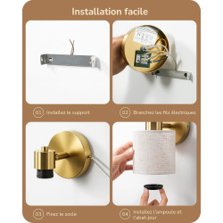 EDISHINE Lot de 2 Appliques Murales Intérieures, Applique LED Dorée avec Abat-jour en Lin, Orientable à 350°/90°, Dimmable en Co