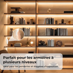 Ruban LED COB 6 x 2 m, Dimmable Contrôle Tactile pour Éclairage de Panneaux Acoustiques, Vitrines, Armoires, Cuisines, Caves à V
