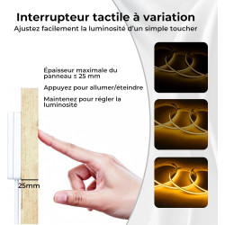 Ruban LED COB 6 x 1 m, Dimmable Contrôle Tactile pour Éclairage de Panneaux Acoustiques, Vitrines, Armoires, Cuisines, Caves à V