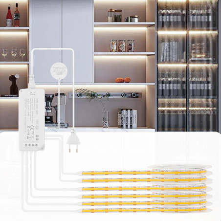 Ruban LED COB 6 x 1 m, Dimmable Contrôle Tactile pour Éclairage de Panneaux Acoustiques, Vitrines, Armoires, Cuisines, Caves à V