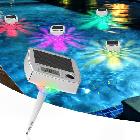 Thermomètre de Piscine Lumineux RGB – 2 en 1 Flottant Sans Fil avec 7 Couleurs LED, Écran LCD Précis, Étanche IP68 et alimenté p