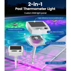 Thermomètre de Piscine Lumineux RGB – 2 en 1 Flottant Sans Fil avec 7 Couleurs LED, Écran LCD Précis, Étanche IP68 et alimenté p