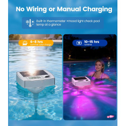 Thermomètre de Piscine Lumineux RGB – 2 en 1 Flottant Sans Fil avec 7 Couleurs LED, Écran LCD Précis, Étanche IP68 et alimenté p