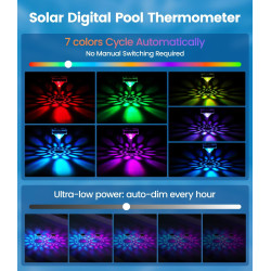 Thermomètre de Piscine Lumineux RGB – 2 en 1 Flottant Sans Fil avec 7 Couleurs LED, Écran LCD Précis, Étanche IP68 et alimenté p
