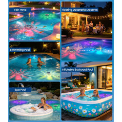 Lot de 2 Thermomètres de Piscine Lumineux RGB – Flottants Sans Fil avec 7 Couleurs LED, Écran LCD Précis, Étanche IP68, à Énergi