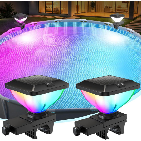 DeeprBling Lumiere Solaires pour Piscine Hors Sol à Cadre,Lampe Piscine Hors Sol RGB Spectacle de Lumières,Haute Luminosité,Arrê