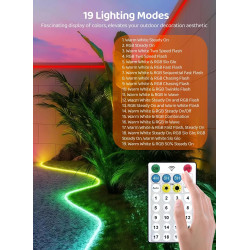 Solaire Ruban LED Exterieur, 5m Bande LED Exterieure Autocollante avec Télécommande, Dimmable, 19 Mode, 320 LED, IP65 Étanche, L