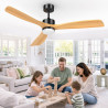 Airwit 152cm Ventilateur Plafond Grand avec Pales en Bois Massif, Ventilateur Plafond avec Lumiere LED Réglable et Télécommande,