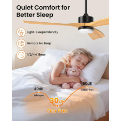 Airwit 152cm Ventilateur Plafond Grand avec Pales en Bois Massif, Ventilateur Plafond avec Lumiere LED Réglable et Télécommande,