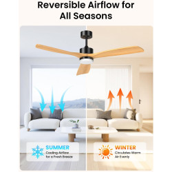 Airwit 152cm Ventilateur Plafond Grand avec Pales en Bois Massif, Ventilateur Plafond avec Lumiere LED Réglable et Télécommande,