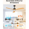 Airwit 152cm Ventilateur Plafond Grand avec Pales en Bois Massif, Ventilateur Plafond avec Lumiere LED Réglable et Télécommande,