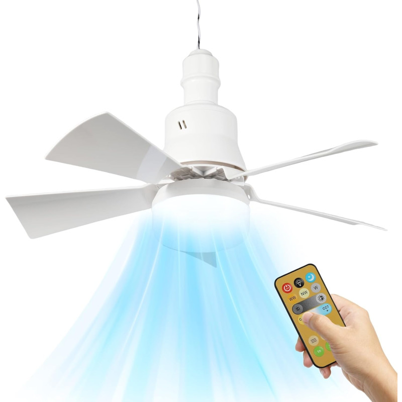 Ventilateur De Plafond Avec Lumiere,Plafonnier Ventilateur Et Telecommande,Led Ventilateur Dimmable Plafonnier Avec 30W E27 Lamp