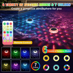 Lumiere Piscine Flottante Solaire Lampe Piscine avec Télécommande, IP68 Étanche Eclairage Piscine Hors Sol 7 Couleurs RGB Lumier