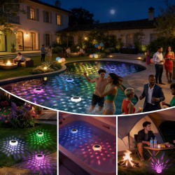 Lumiere Piscine Flottante Solaire Lampe Piscine avec Télécommande, IP68 Étanche Eclairage Piscine Hors Sol 7 Couleurs RGB Lumier