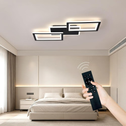 Plafonnier LED Noir 33W 54CM, Éclairage de Plafond Moderne à 3 Rectangles, Télécommande pour Réglage de 3 Couleurs et Luminosité