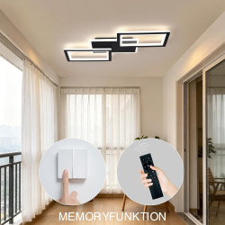 Plafonnier LED Noir 33W 54CM, Éclairage de Plafond Moderne à 3 Rectangles, Télécommande pour Réglage de 3 Couleurs et Luminosité