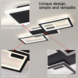 Plafonnier LED Noir 33W 54CM, Éclairage de Plafond Moderne à 3 Rectangles, Télécommande pour Réglage de 3 Couleurs et Luminosité