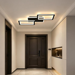 Plafonnier LED Noir 33W 54CM, Éclairage de Plafond Moderne à 3 Rectangles, Télécommande pour Réglage de 3 Couleurs et Luminosité
