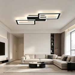 Plafonnier LED Noir 33W 54CM, Éclairage de Plafond Moderne à 3 Rectangles, Télécommande pour Réglage de 3 Couleurs et Luminosité