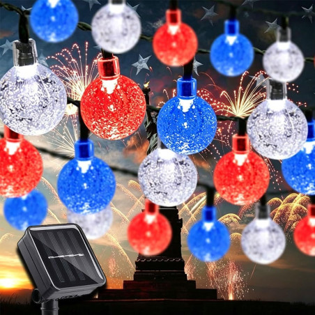 Guirlande Lumineuse Exterieur Solaire, LEDs Guirlande 8 Modes, Guinguette Extérieur, IP65 Étanche, pour Terrasse Balcon Fête Jar