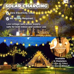 Guirlande Lumineuse Exterieur Solaire, LEDs Guirlande 8 Modes, Guinguette Extérieur, IP65 Étanche, pour Terrasse Balcon Fête Jar
