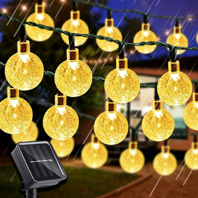 Guirlande Lumineuse Exterieur Solaire, LEDs Guirlande 8 Modes, Guinguette Extérieur, IP65 Étanche, pour Terrasse Balcon Fête Jar