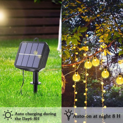 Guirlande Lumineuse Exterieur Solaire, LEDs Guirlande 8 Modes, Guinguette Extérieur, IP65 Étanche, pour Terrasse Balcon Fête Jar