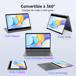 BMAX Ordinateur Portable 2 en 1 Intel N150 (surpasse N100/R3 3200U) Écran Tactile PC Portable 14" 16Go RAM 512Go SSD Clavier Rét