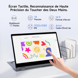 BMAX Ordinateur Portable 2 en 1 Intel N150 (surpasse N100/R3 3200U) Écran Tactile PC Portable 14" 16Go RAM 512Go SSD Clavier Rét