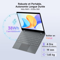 BMAX Ordinateur Portable 2 en 1 Intel N150 (surpasse N100/R3 3200U) Écran Tactile PC Portable 14" 16Go RAM 512Go SSD Clavier Rét